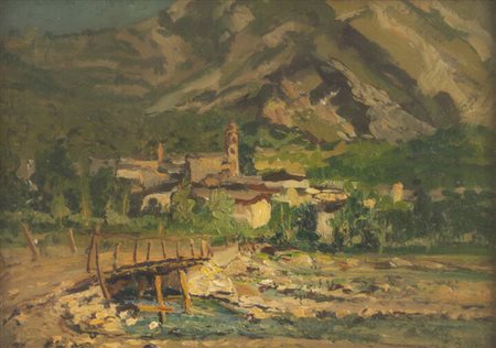 ROMOLO GARRONE<BR>Torino 1891 - 1959<BR>"Paesaggio montano con fiume"