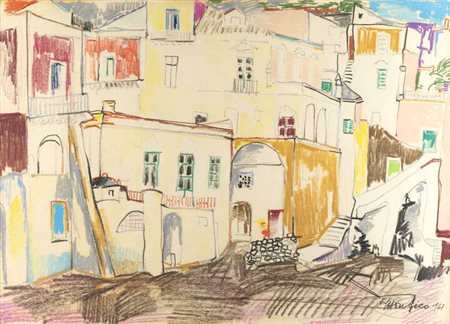 ETTORE FICO<BR>Piatto Biellese (VC) 1917 - 2004 Torino<BR>"Veduta di paese" 1961