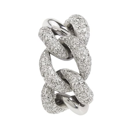 ANELLO IN ORO BIANCO E DIAMANTI realizzato a maglia barbazzale impreziosita...