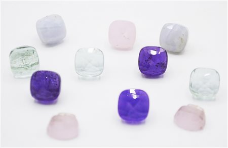 LOTTO DI DIECI PIETRE SEMI-PREZIOSE PER CT 83 CIRCA di forma quadrata, taglio...