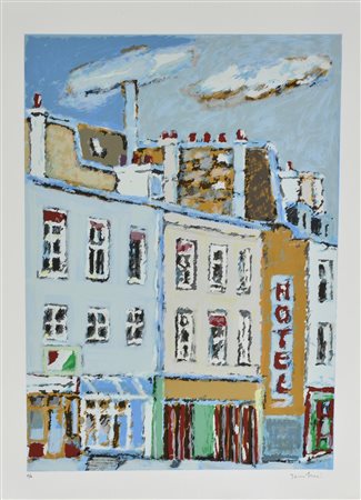 Orfeo Tamburi CASE PARIGINE litografia su carta Fabriano, cm 70x50; es. prova...