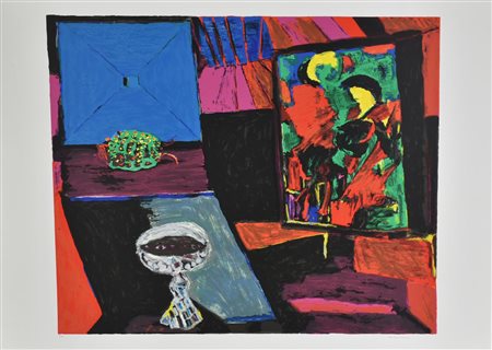 Bruno Cassinari INTERNO CON COPPA litografia su carta Fabriano, cm 50x70; es....