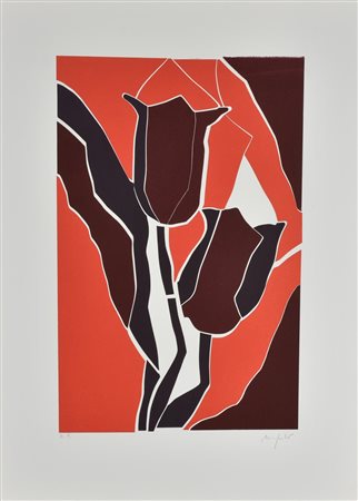 Ugo Nespolo TULIPANI incisione su carta, battuta cm 51x33, su foglio cm...