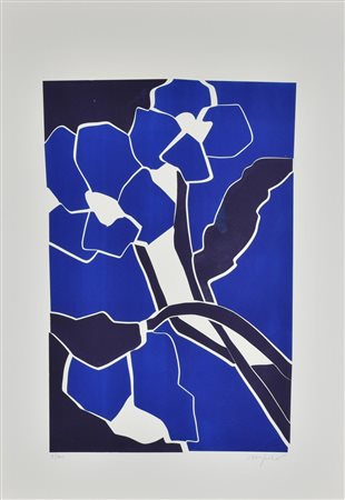 Ugo Nespolo FIORI BLU incisione su carta, battuta cm 51x32,5, su foglio cm...