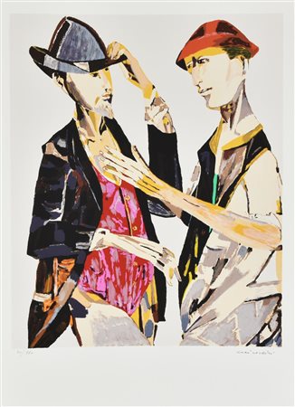 Remo Brindisi DUE FIGURE litografia su carta Fabriano, cm 70x50 esemplare...