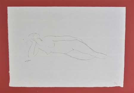 Amedeo Modigliani NUDO FEMMINILE SDRAIATO litografia su carta di riso...