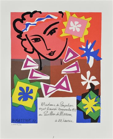 Henri Matisse INVITO AL BALLO litografia su carta (d'apres), cm 43x33,5; es....