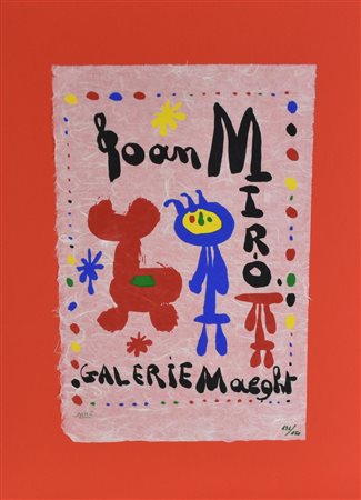 Joan Miro' ESPOSIZIONE D'ARTE litografia su carta di riso (d'apres), cm...