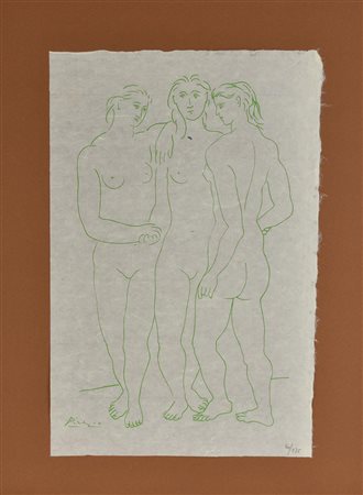 Pablo Picasso LE TRE GRAZIE litografia su carta di riso (d'apres), cm...