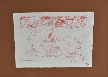 Pablo Picasso MINOTAURO NELL'ARENA litografia su carta di riso (d'apres), cm...