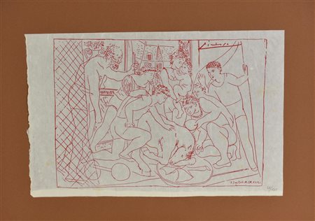 Pablo Picasso CAVALLO CHE MUORE litografia su carta di riso (d'apres), cm...