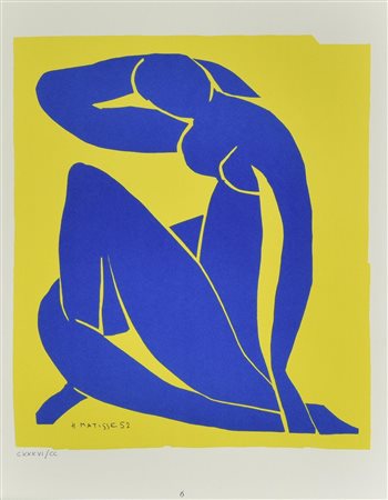 Henri Matisse NUDO BLU SU FONDO GIALLO litografia su carta (d'apres), cm...