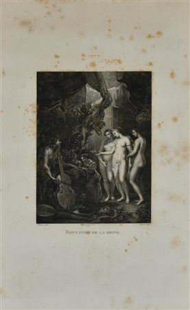 Anonimo EDUCATION DE LA REINE acquaforte su carta, battuta cm 22x17, su...