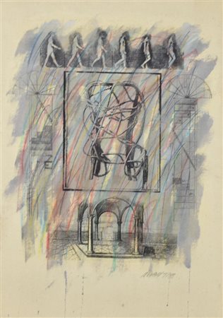 Noriaki Takahashi SEDIA E PROSPETTIVE olio, collage e tecnica mista su tela,...