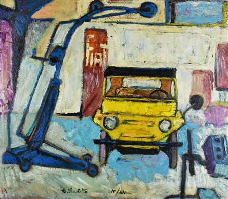 Alberico Verzoletto L'AUTO GIALLA olio su faesite, cm 60x70 firma e data sul...