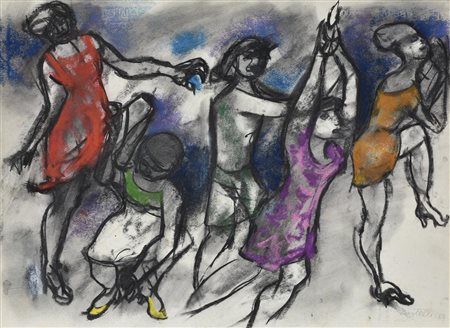 Castelli LA DANZA tecnica mista su carta, cm 48x66 firma e data eseguita nel...