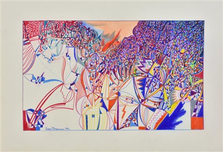 Enzo Branca SENZA TITOLO matite colorate su carta, cm 33x50 firma e data sul...