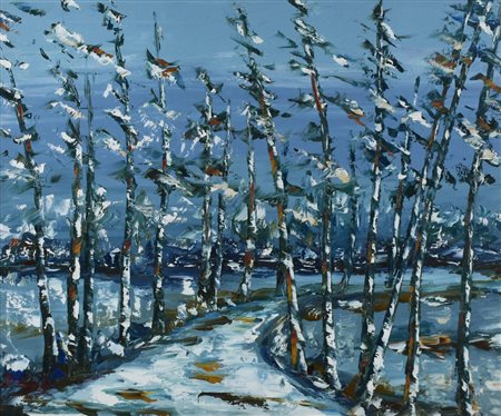 DADO (Don Agostino Dominoni) PAESAGGIO INVERNALE olio su tela, cm 50x60 firma