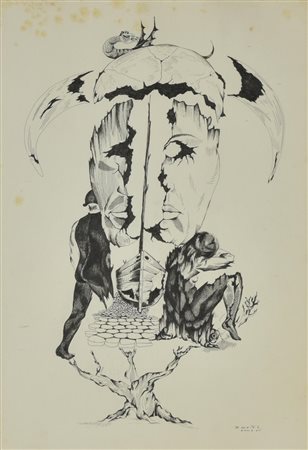 Bastos ADAMO ED EVA china su carta, cm 48x32 firma e data eseguita nel 1965...