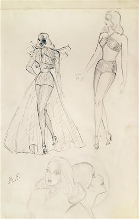 Ignoto STUDIO PER LINGERIE matita e china su carta, cm 24,3x15,5 sigla...