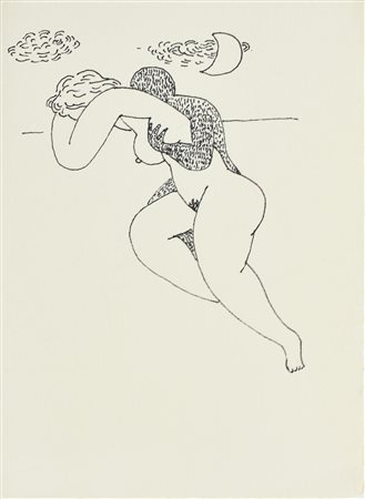 Ignoto L'ABBRACCIO pennarello su carta, cm 24,5x33,5 dedica ad personam