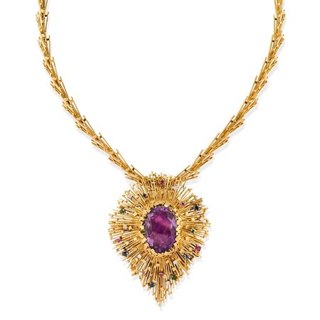 Collana con ametista, zaffiri, rubini, smeraldi e diamanti