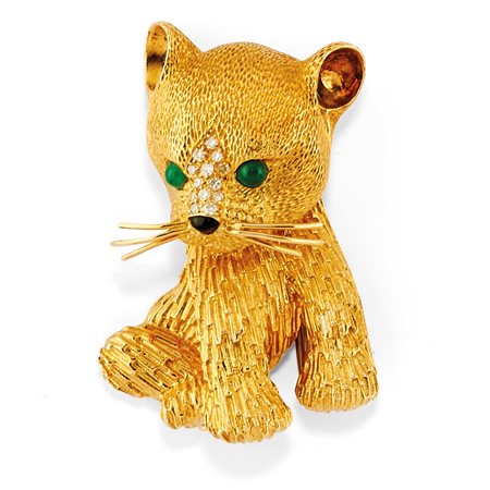 Spilla con smeraldi, onice e diamanti