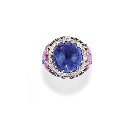 Anello con tanzanite, rubini, zaffiri e diamanti