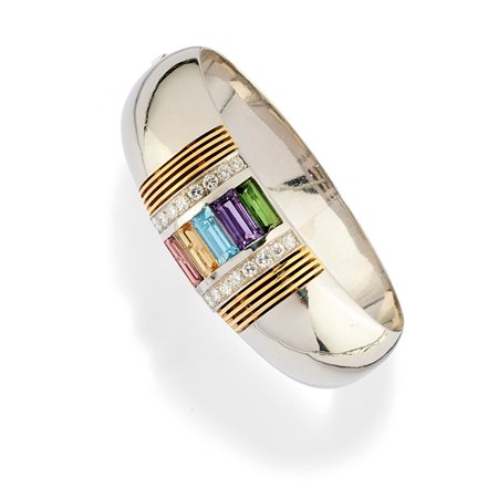 Bracciale rigido con pietre colorate e diamanti