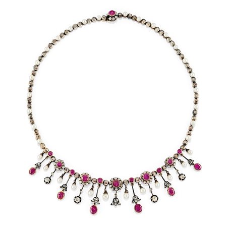 Collana con rubini, diamanti e perle, inizio XX secolo