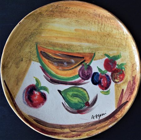 Attilio Alfieri SENZA TITOLO piatto in ceramica smaltato, cm 43 firma timbro...