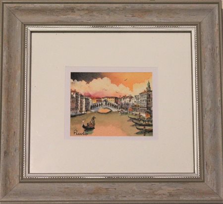 Ignoto SENZA TITOLO acquerelli su carta, cm 8x10 firma in cornice