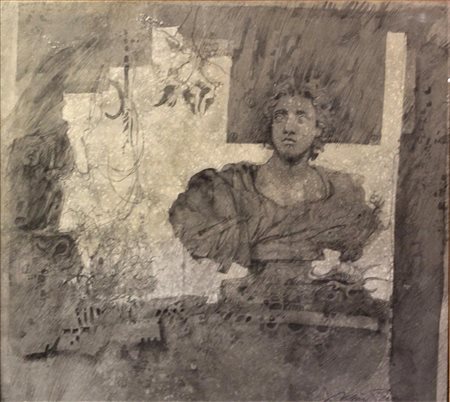 Ignoto SENZA TITOLO tecnica mista su carta, cm 45x47 firma in cornice