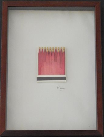 Raymond Hains SAFFA Fiammiferi su carta, cm 37,5x26,5 firma in cornice...