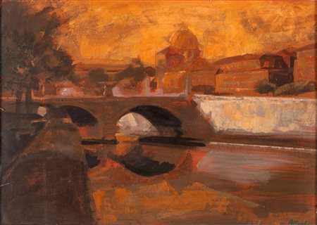 Ugo Attardi - Veduta di Roma - Firma sul fronte in basso ad destra. Al verso...