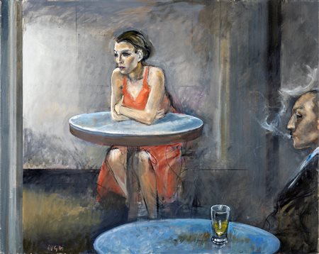 Alberto Sughi - Ragazza al bar - Firma sul fronte in basso a sinistra...