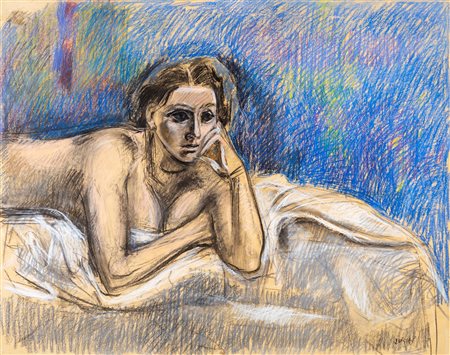 Alberto Sughi - Donna sdraiata - Firma in basso a destra "Sughi". - Pastelli...