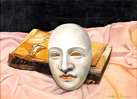 Antonio Sciacca - Libro e Maschera - Firma in basso a destra. Al verso reca...