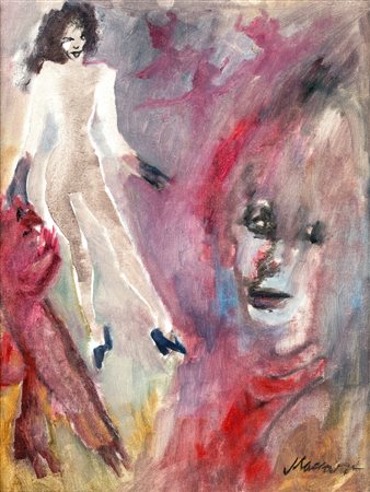 Mino Maccari - Senza titolo - Firma sul fronte in basso a destra - Olio su...