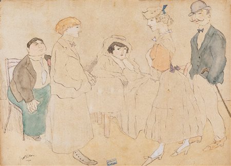 Jules Pascin - Conversartion - Firma sul fronte in basso a sinistra. Timbro...