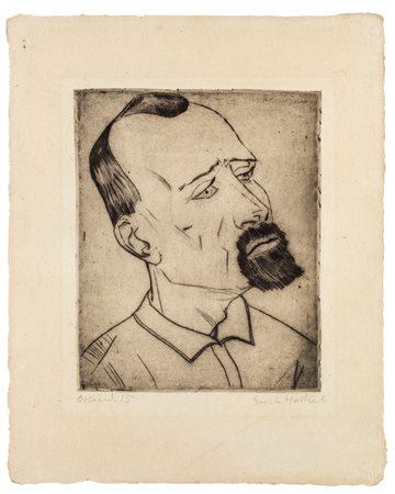 Erich Heckel - Ritratto del Dott. M - Firma e data a matita sul fronte "Erich...