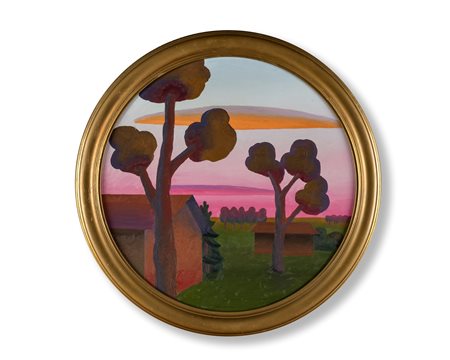 Salvo - Pianura - Al verso reca titolo e firma - Olio su tela - diametro 50...