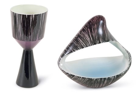 BRUNETTI MARIO - Due portalampade in ceramica, il più grande denominato mod....