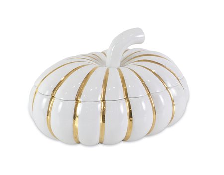 FORNASETTI PIERO – Zucca. Contenitore in ceramica bianca decorata con parti...
