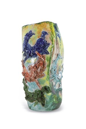 BARILE GIUSEPPE - Portaombrelli in ceramica decorata. Albisola, 1955 circa. H...