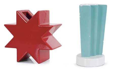 SOTTSASS ETTORE - Due vasi in ceramica a colaggio. Prod. Alessio Sarri 1986....