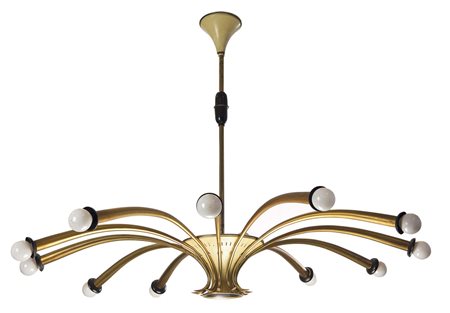 LAMPADARIO - Lampadario a dodici luci in ottone zapponato. 1955 circa. Diam....