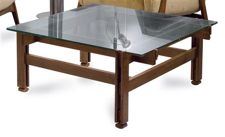 PARISI ICO - Tavolino mod. 751. Legno di noce, piano in cristallo. cm 80x80....