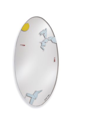 TADINI EMILIO - Specchio ovale serigrafato. Prod. Rimadesio 1987. cm 120x60....