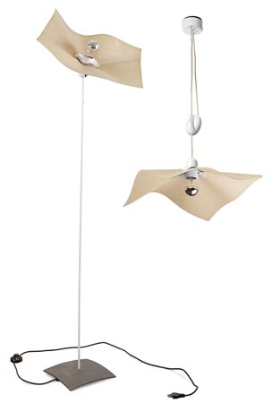 BELLINI MARIO – Area, Lampada a piantana e sospensione. Diffusore in tela....